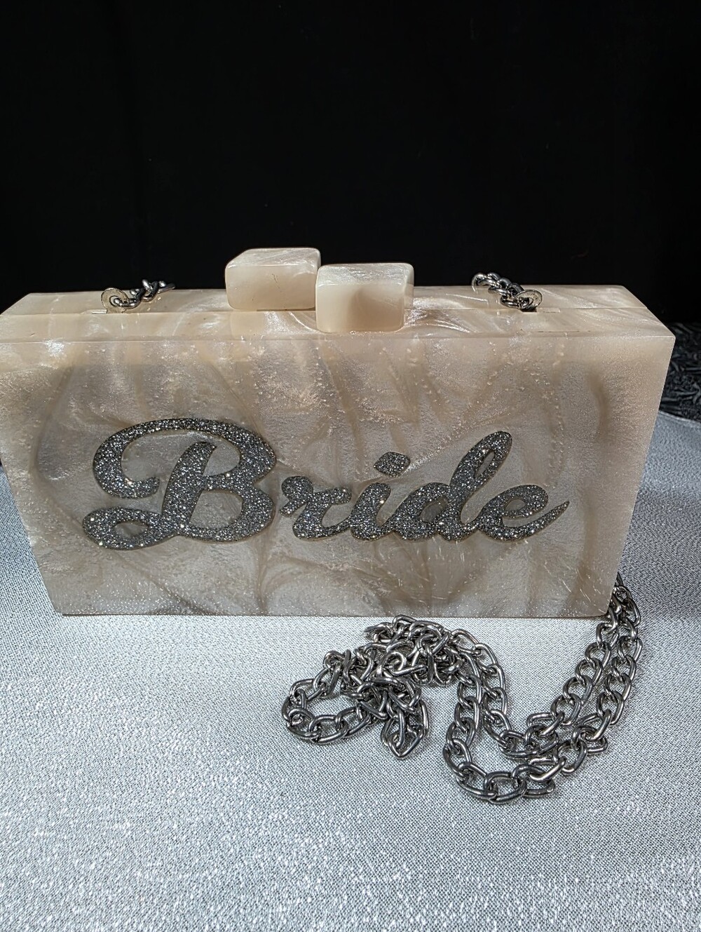 LuLu Silver Glitter Bride Marble Acrylic Crossbody Bag